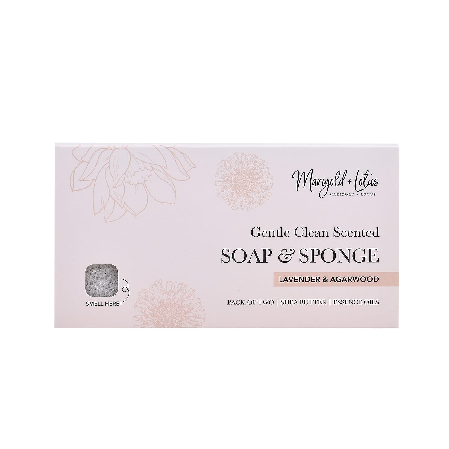 Marigold & Lotus Set of 2 Gentle Clean Scented Soap & Sponge - Lavender & Agarwood Oud