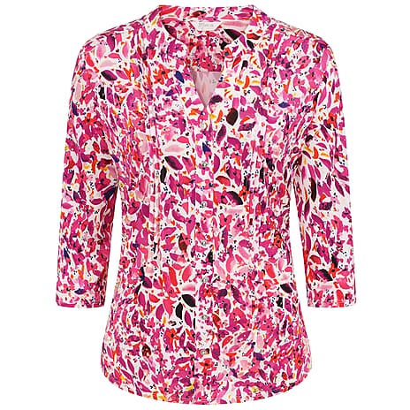Emreco 3-4 Sleeve Printed Pintuck Mandarin Collar Blouse (Size 20) - Pink