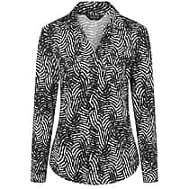 Emreco Long Sleeve Wave Print Classic Collar Pocket Blouse (Size 18) - Black & White