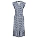 Emreco Printed V-Neck Sleeveless Tie Waist Ruffle Armhole Tiered Midi Dress