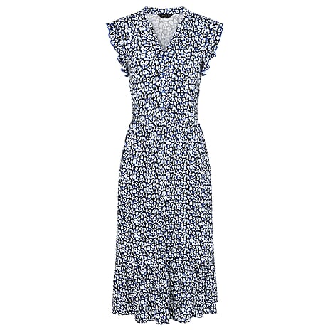 Emreco Abstract Animal Print V-Neck Sleeveless Tie Waist Ruffle Armhole Tiered Midi Dress (Size 18)