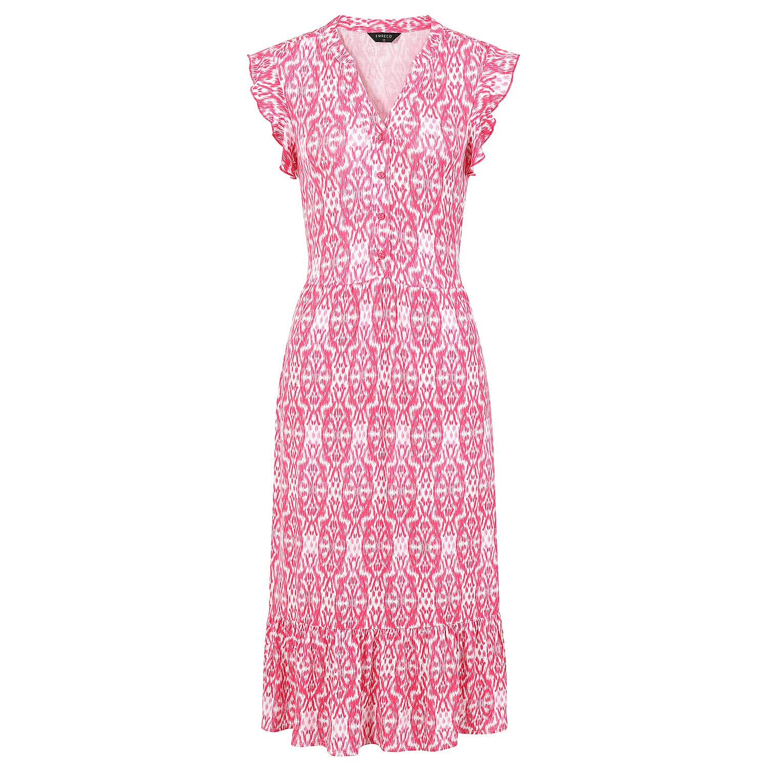 Emreco Sleeveless Tie Waist Geo Tile Print Midi Dress