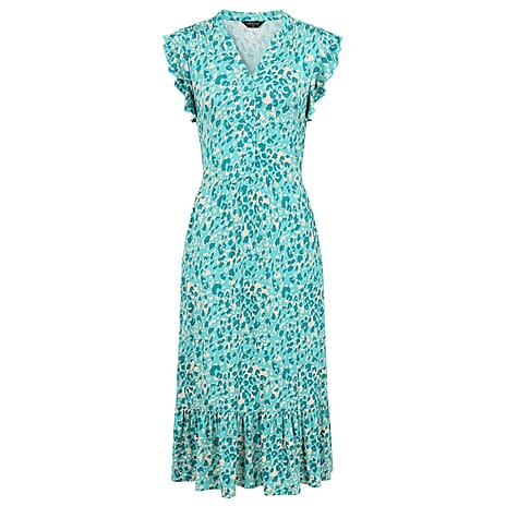 Emreco Sleeveless Tie Waist Animal Tile Print Midi Dress (Size - 10)