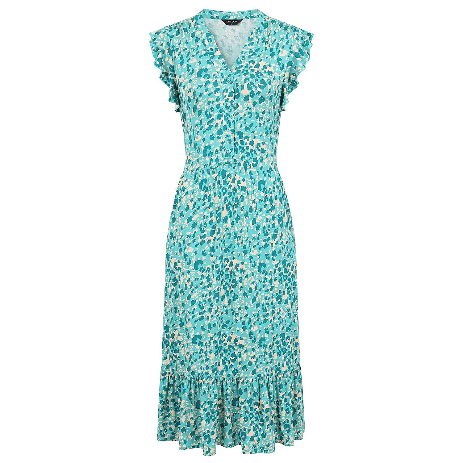 Emreco Sleeveless Tie Waist Geo Tile Print Midi Dress