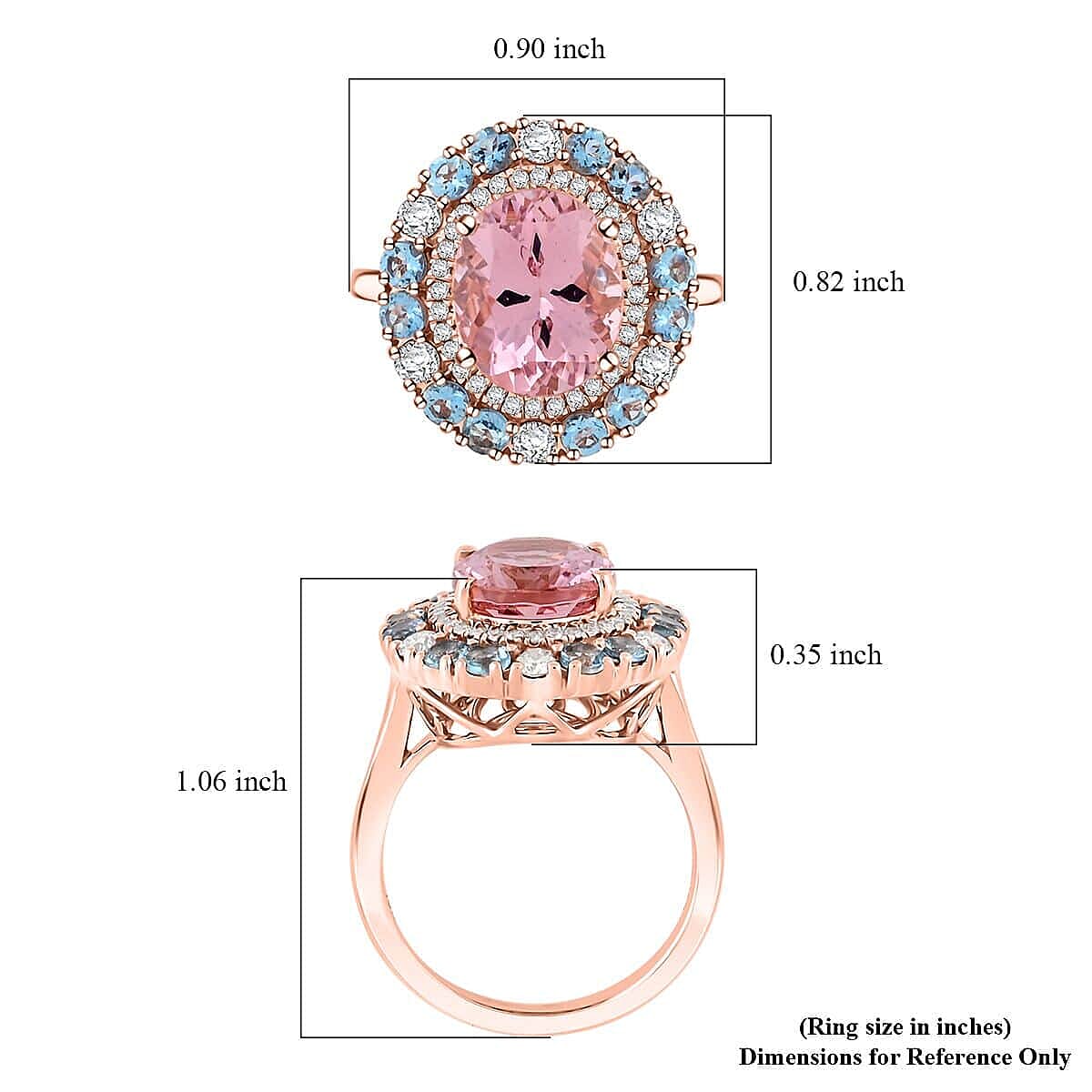 Luxoro  10K Rose Gold  AAA   Pink Morganite ,  Santamaria Aquamarine ,  White Diamond  I2 Ring 4.85 ct,  Gold Wt. 5.54 Gms  4.850  Ct.