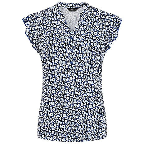 Emreco Blur Animal Print V-Neck Sleeveless Frill Top (Size 10)