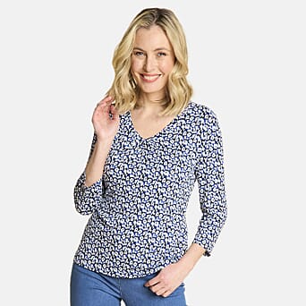 https://tjcuk.sirv.com/Products/79/7/7972376/Emreco-Casual-3-4-Sleeve-V-Neck-Animal-Print-Top-Size-10-Blue-White-Bl_7972376.jpg?w=342&h=342