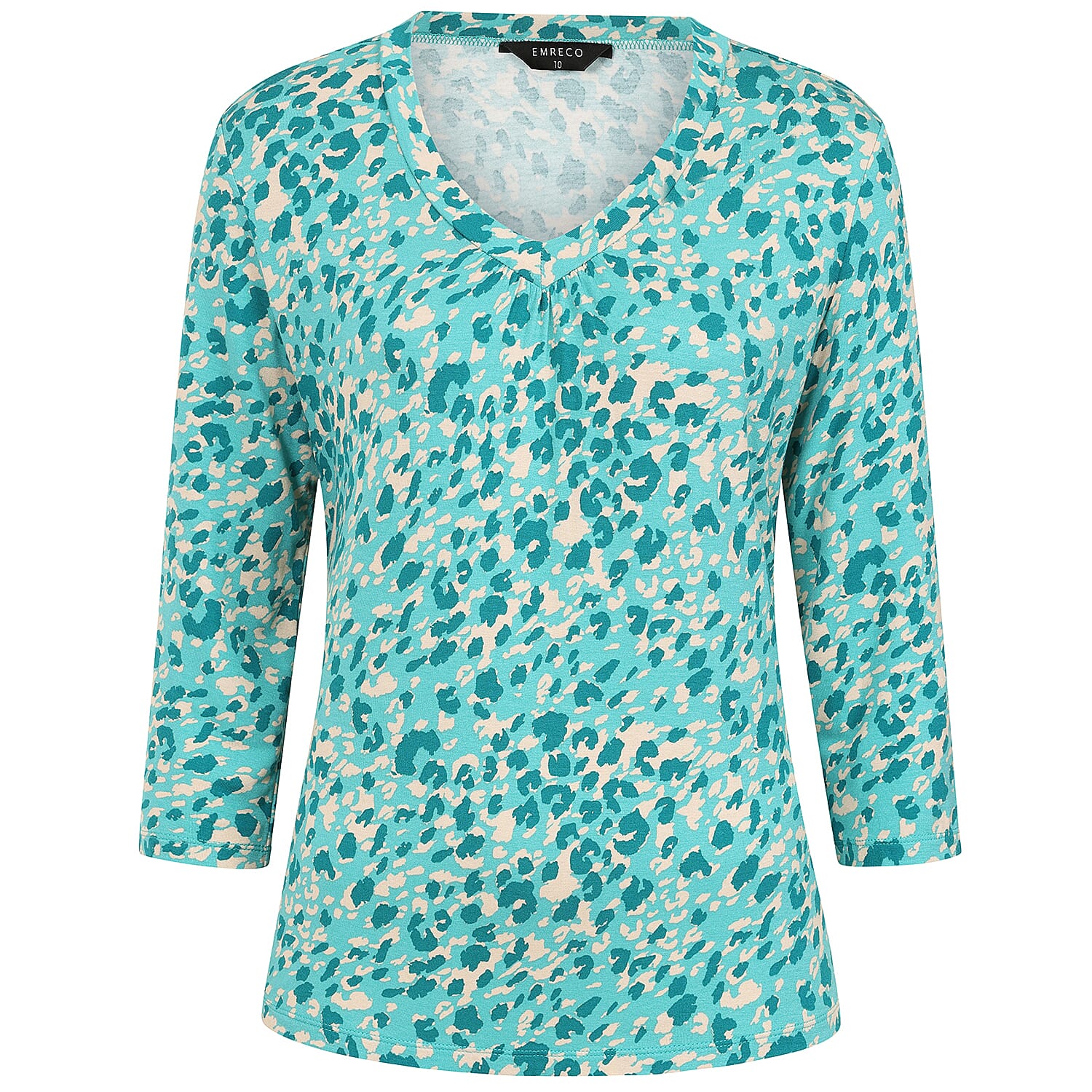 Emreco Casual 3-4 Sleeve V-Neck Printed Top