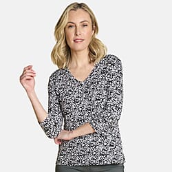 Emreco Casual 3-4 Sleeve V-Neck Printed Top