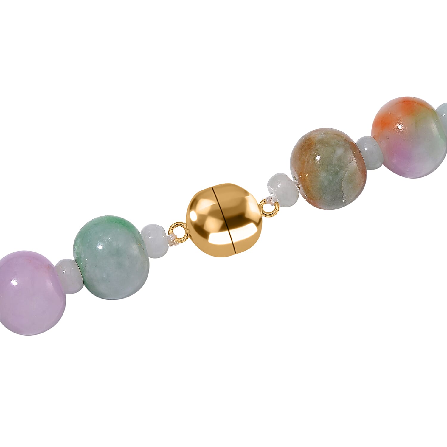 Very Rare - Bi Colour Jadeite Jade Necklace (Size - 20) in Yellow Gold Plated Sterling Silver 630.0 Ct.