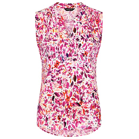Emreco Abstract Leaf Print Mandarin Collar Sleeveless Blouse (Size 10) - Pink