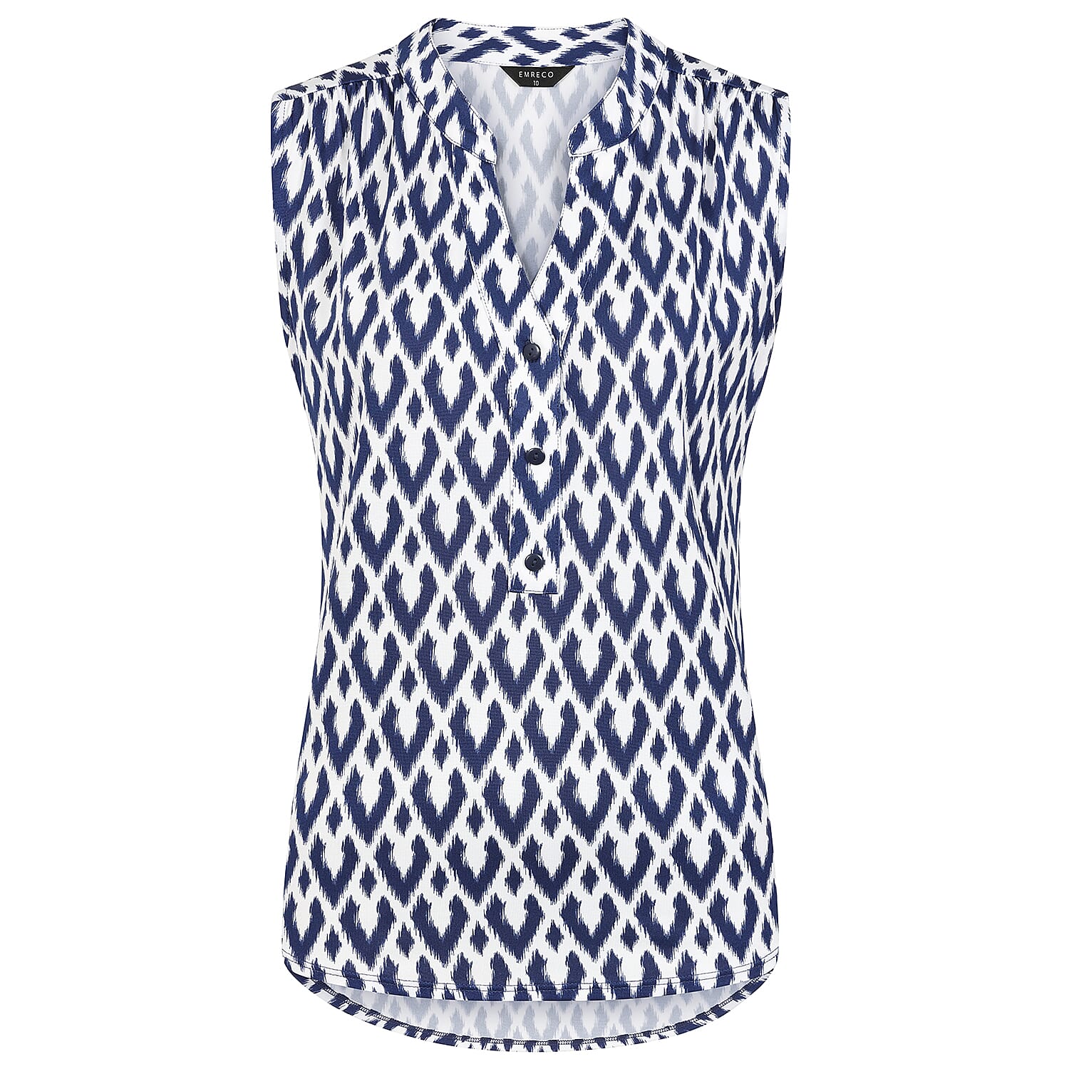 Emreco Geometric Print Mandarin Collar Sleeveless Blouse (Size 20) - White