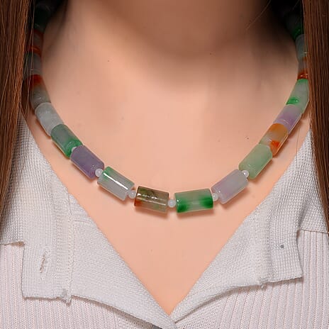 Very Rare Tucson Find - Multi Colour Jadeite Jade and Natural White Jade Necklace (Size - 20) with Magnetic Clasp in Yellow Gold Plated Sterling Silver 493.00 Ct.