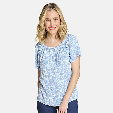 Emreco Womens Floral Print Short Sleeve Off-Shoulder Top (Size 12)