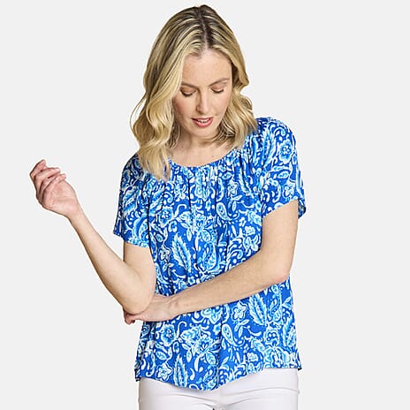 Emreco Leaf Print Short Sleeve Off-Shoulder Top (Size 12)