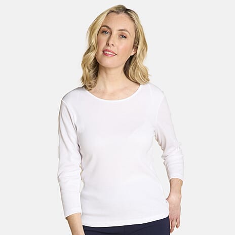 Emreco Womens Fitted Long Sleeve Crew Neck Basic Top (Size 12) - White