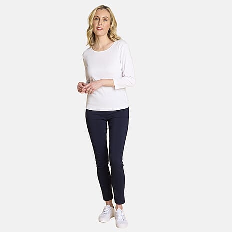 Emreco Womens Fitted Long Sleeve Crew Neck Basic Top (Size 12) - White