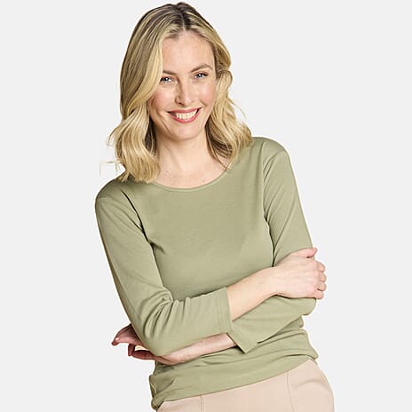 Emreco Womens Fitted Long Sleeve Crew Neck Basic Top (Size 16) - Khaki