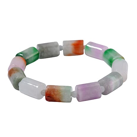 Very Rare Tucson Find - Multi Color Jadeite Jade & Natural White Jade Stretchable Bracelet (Size - 7) 200.00 Ct.
