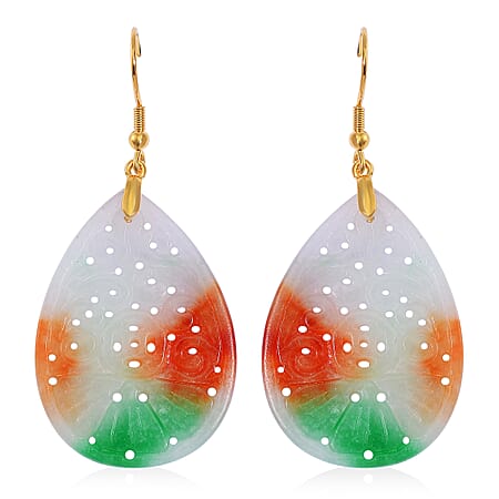 Enhanced Multi Jade Earring with Hook in Yellow Gold Plated Sterling Silver 40.00 Ct.