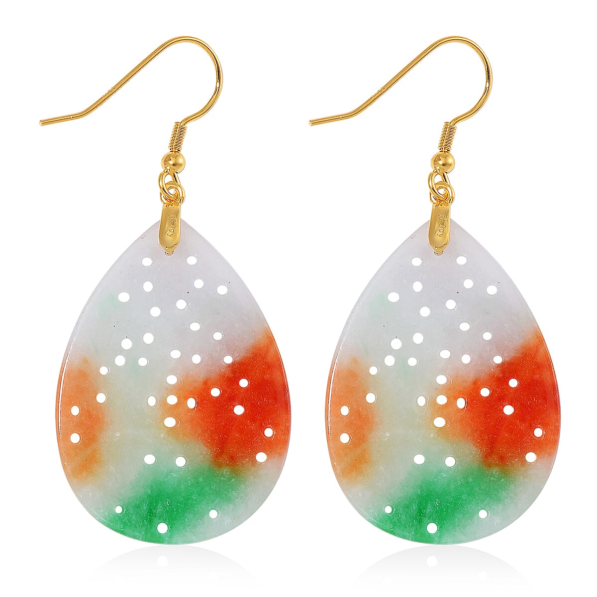 Enhanced Multi Jade Earring with Hook in Yellow Gold Plated Sterling Silver 40.00 Ct. Enhanced Multi Jade Earring with Hook in Yellow Gold Plated Sterling Silver 40.00 Ct.