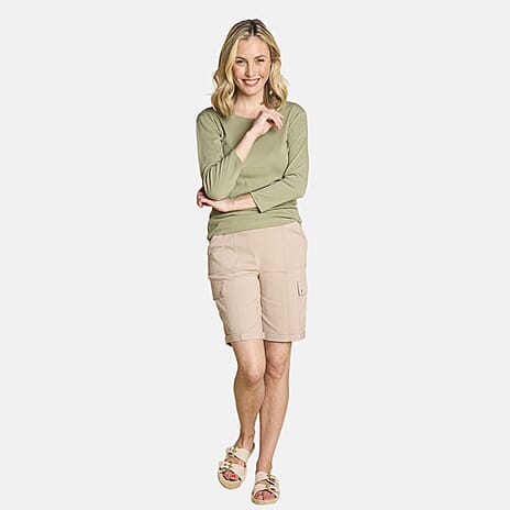 3-4 SLEEVE CREW NECK TOP- KHAKI (SIZE 12)