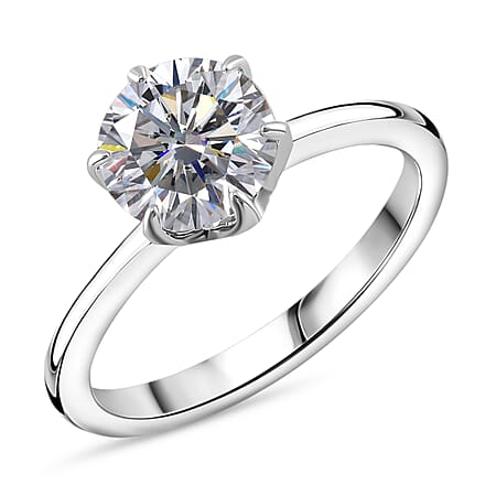 Moissanite GRA Certified Ring in Rhodium Overlay Sterling Silver 2.00 Ct.