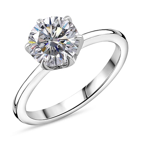 RADIANTA Moissanite - GRA Certified D-VVS1 Moissanite Solitaire Ring in Rhodium Overlay Sterling Silver 2.00 Ct.