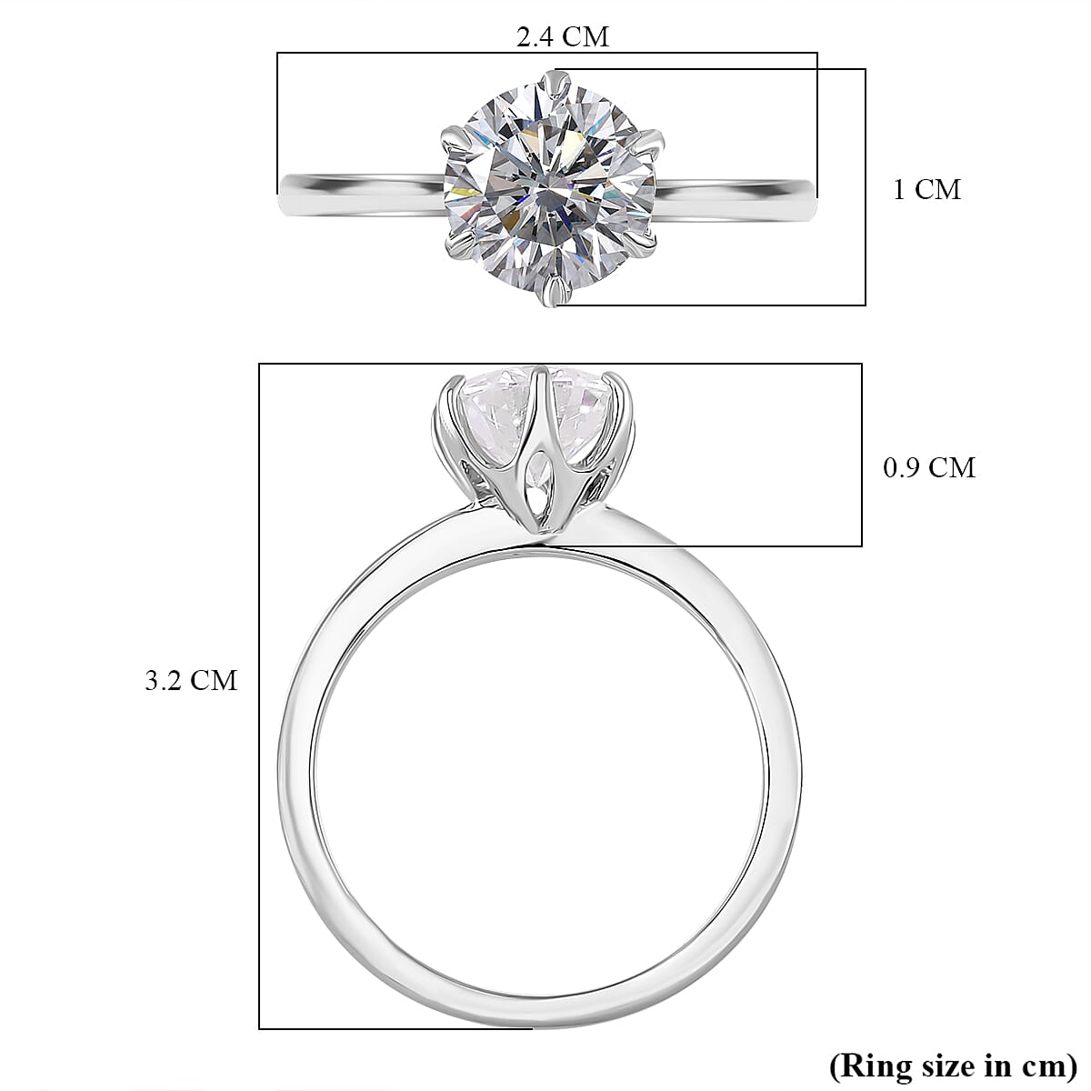 RADIANTA Moissanite - GRA Certified D-VVS1 Moissanite Solitaire Ring in Rhodium Overlay Sterling Silver 2.00 Ct.