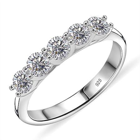 Moissanite GRA Certified Ring in Rhodium Overlay Sterling Silver 1.15 Ct.