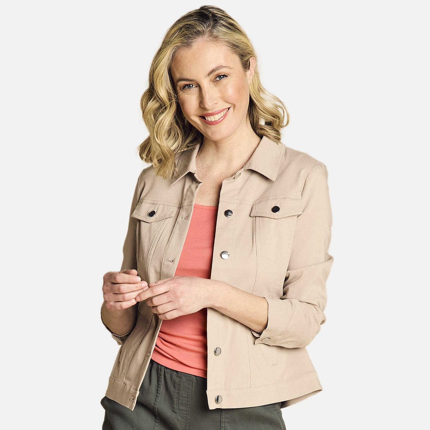 Emreco Stretch Jean-Style Jacket (Size 10) - Soft Almond