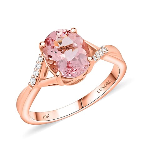Luxoro  10K Rose Gold  AAA   Pink Morganite ,  White Diamond  I2 Ring 3.50 ct,  Gold Wt. 3.67 Gms  3.500  Ct.