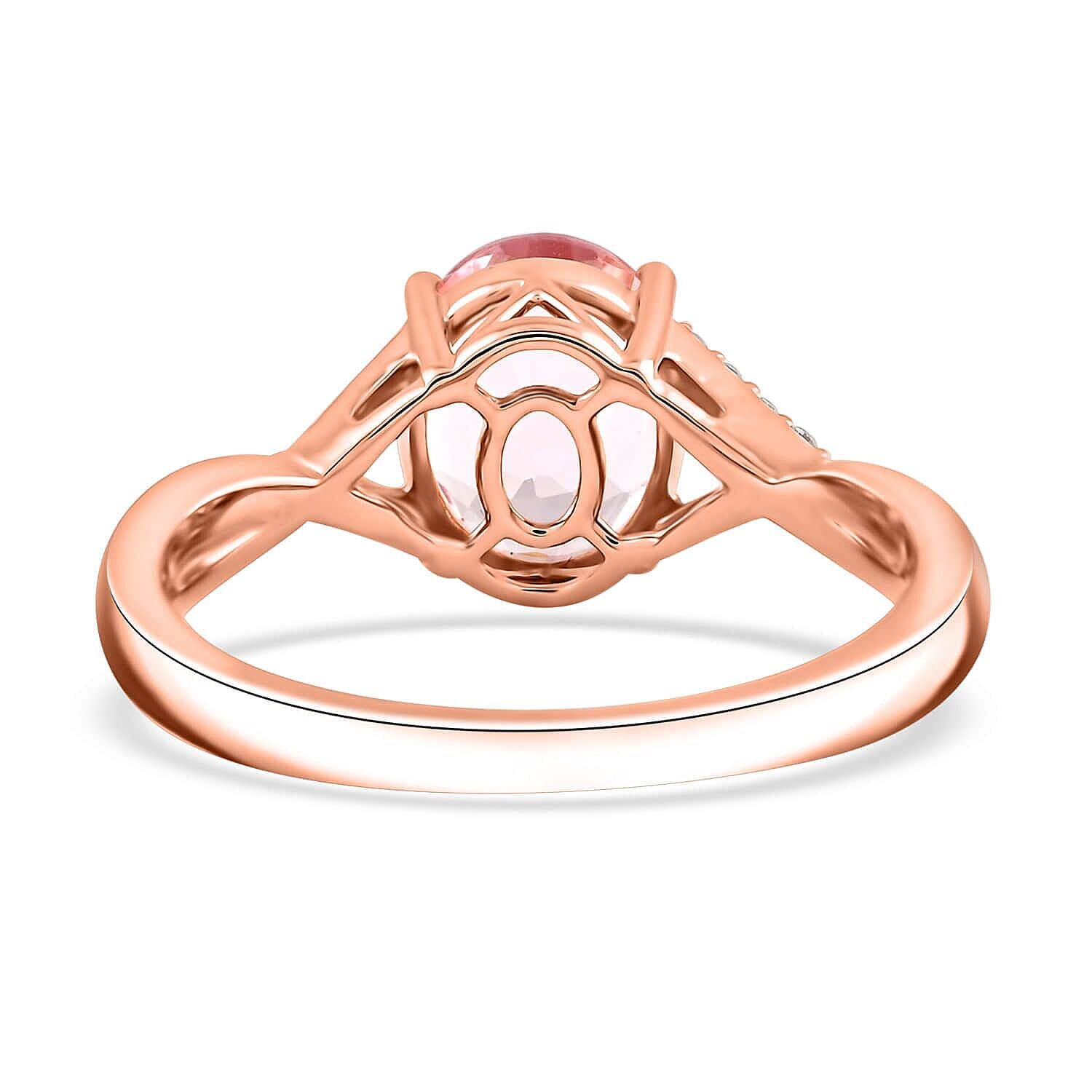 Luxoro  10K Rose Gold  AAA   Pink Morganite ,  White Diamond  I2 Ring 3.50 ct,  Gold Wt. 3.67 Gms  3.500  Ct.
