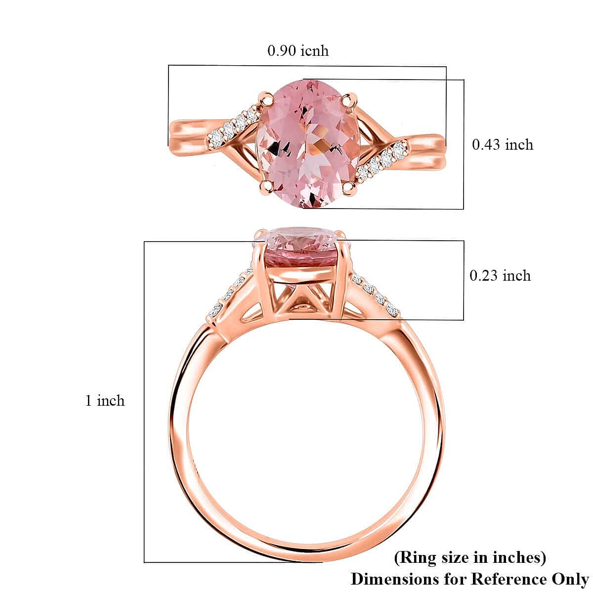 Luxoro  10K Rose Gold  AAA   Pink Morganite ,  White Diamond  I2 Ring 3.50 ct,  Gold Wt. 3.67 Gms  3.500  Ct.