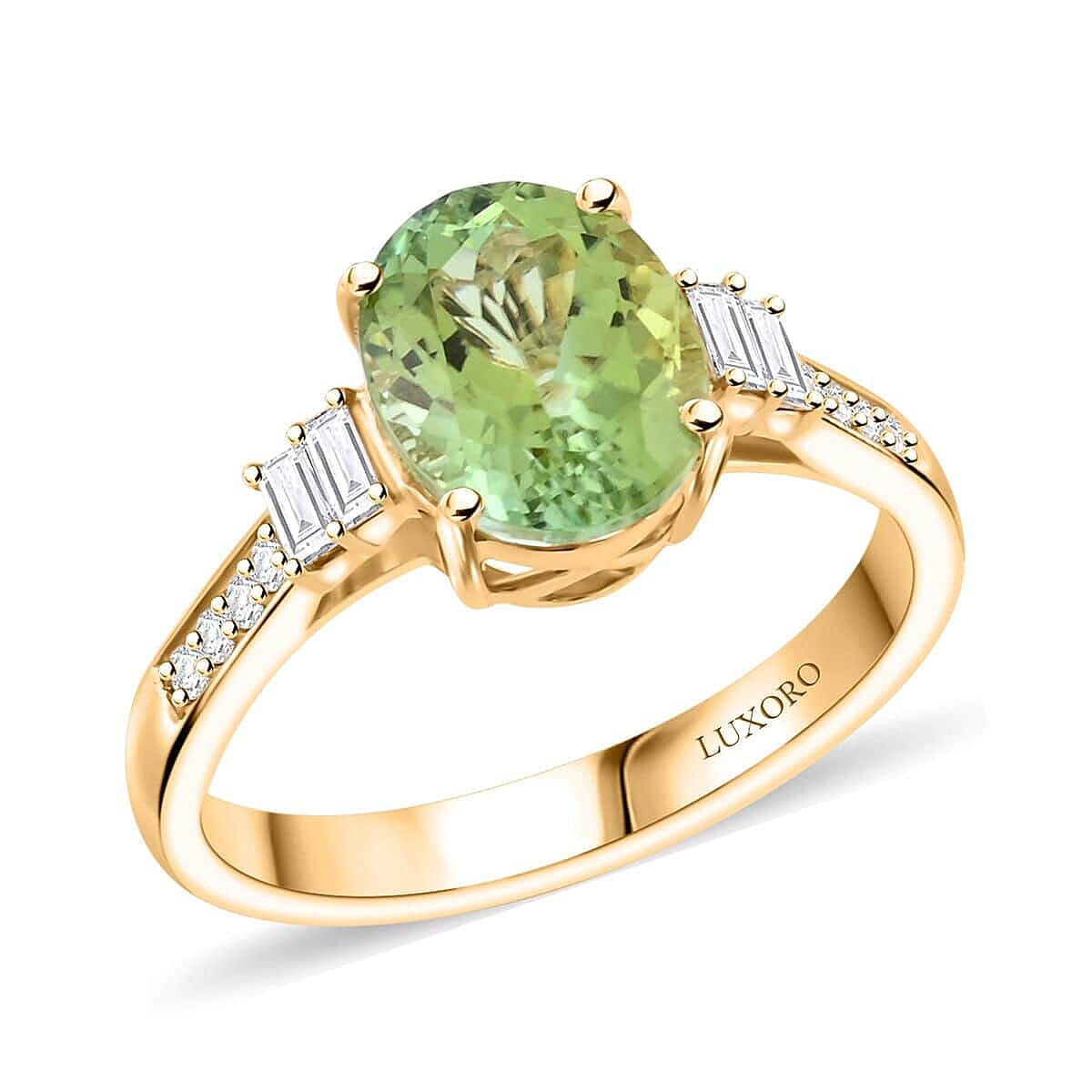 Luxoro  10K Yellow Gold  AAA   Green Tourmaline ,  White Diamond  I2 Ring 3.10 ct,  Gold Wt. 3.87 Gms  3.100  Ct.