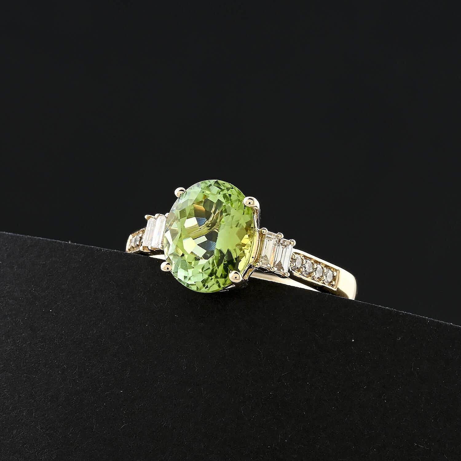 Luxoro  10K Yellow Gold  AAA   Green Tourmaline ,  White Diamond  I2 Ring 3.10 ct,  Gold Wt. 3.87 Gms  3.100  Ct.