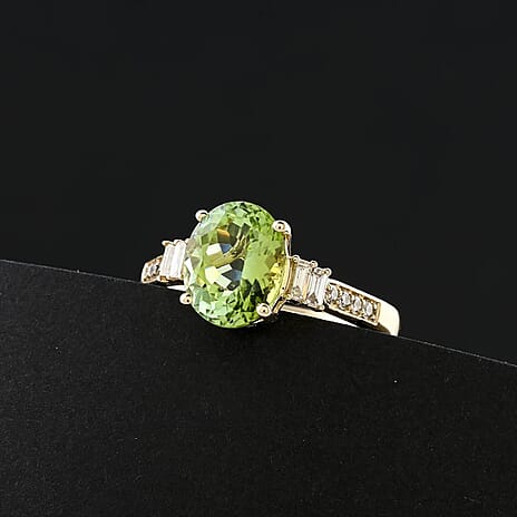 Luxoro  10K Yellow Gold  AAA   Green Tourmaline ,  White Diamond  I2 Ring 3.10 ct,  Gold Wt. 3.87 Gms  3.100  Ct.
