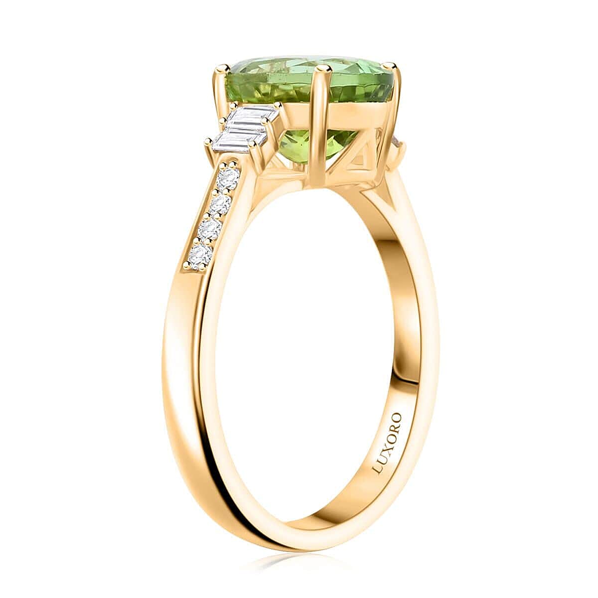 Luxoro  10K Yellow Gold  AAA   Green Tourmaline ,  White Diamond  I2 Ring 3.10 ct,  Gold Wt. 3.87 Gms  3.100  Ct.