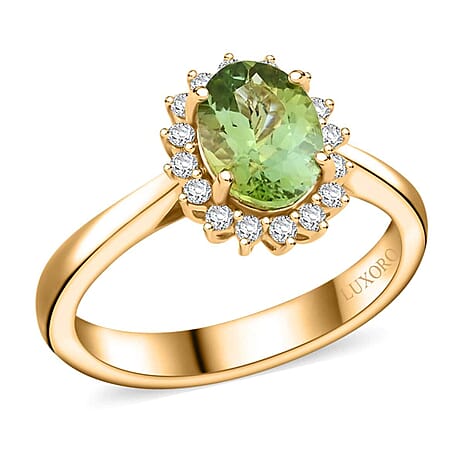 Luxoro  10K Yellow Gold  AAA   Green Tourmaline ,  White Diamond  I2 Ring 1.60 ct,  Gold Wt. 3.94 Gms  1.600  Ct.