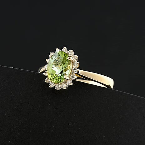 Luxoro  10K Yellow Gold  AAA   Green Tourmaline ,  White Diamond  I2 Ring 1.60 ct,  Gold Wt. 3.94 Gms  1.600  Ct.