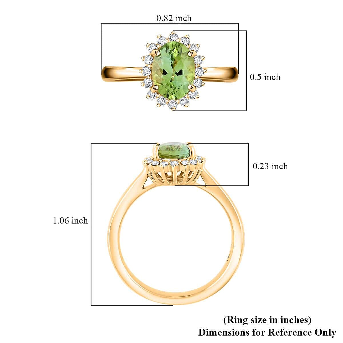 Luxoro  10K Yellow Gold  AAA   Green Tourmaline ,  White Diamond  I2 Ring 1.60 ct,  Gold Wt. 3.94 Gms  1.600  Ct.