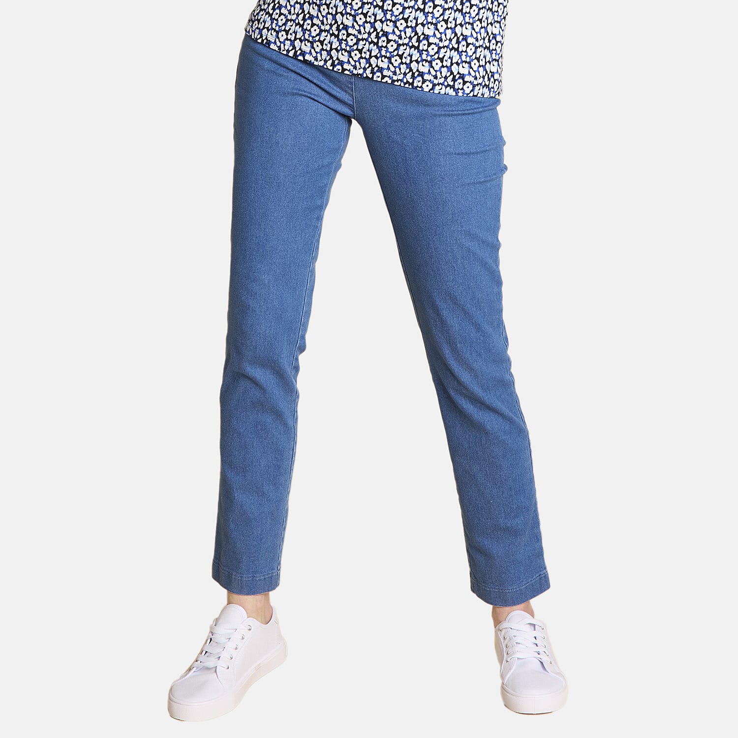 Emreco Comfortable Stretch Denim Ankle Grazer Trousers with 27 Inch Inseam (Size 12) - Denim Blue