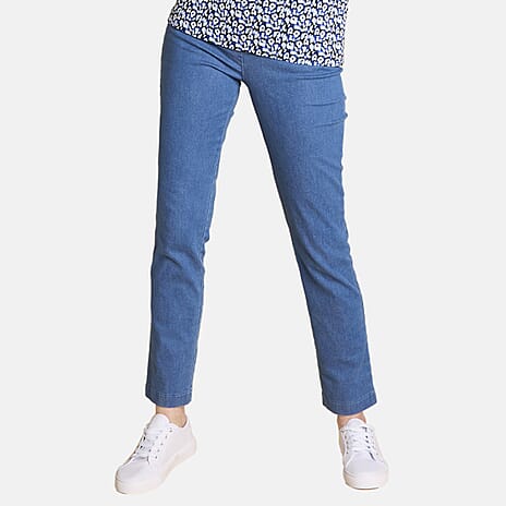 Emreco Comfortable Stretch Denim Ankle Grazer Trousers with 27 Inch Inseam (Size 10) - Light Blue