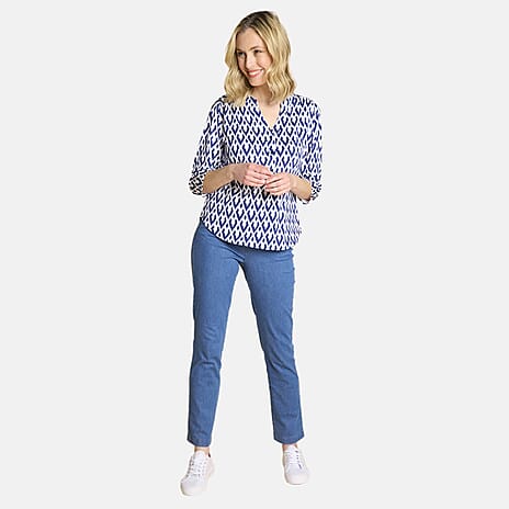 Emreco Comfortable Stretch Denim Ankle Grazer Trousers with 27 Inch Inseam (Size 10) - Light Blue