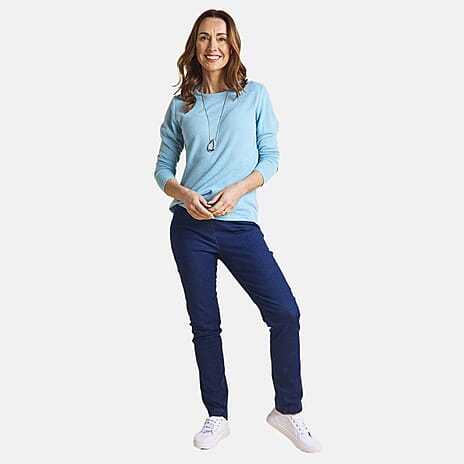 Emreco Comfortable Stretch Denim Ankle Grazer Trousers with 27 Inch Inseam (Size 18) - Denim Blue