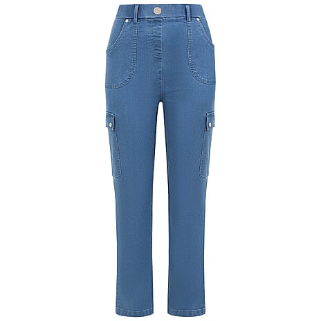 Emreco Comfort Stretch Denim Cargo Trousers (Size 10) - Light Blue