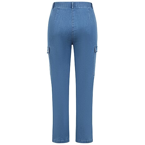 Emreco Comfort Stretch Denim Cargo Trousers (Size 10) - Light Blue
