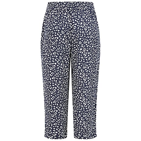 Emreco Leaf Print Crinkle Wide Leg Culottes (Size 20) - Navy