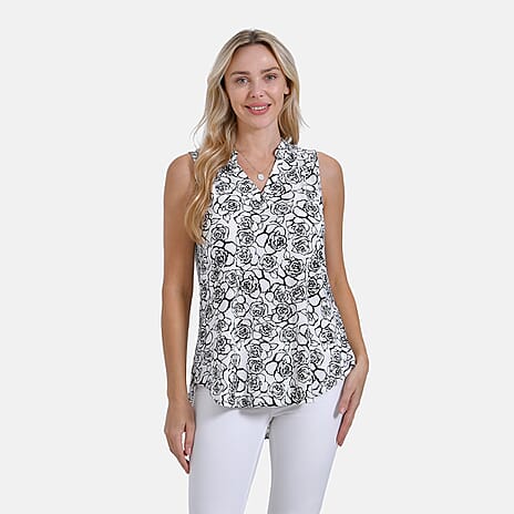 THE SHOWSTOPPER - - Maisi Rose Pattern Sleeveless Relax Fit Blouse (Size - S) - White - Black