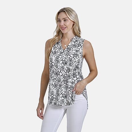 THE SHOWSTOPPER - - Maisi Rose Pattern Sleeveless Relax Fit Blouse (Size - S) - White - Black